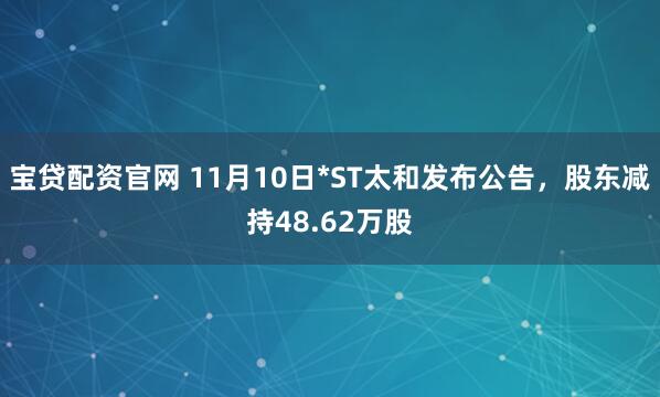 宝贷配资官网 11月10日*ST太和发布公告，股东减持48.62万股